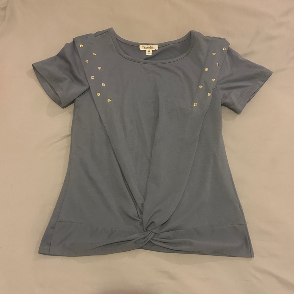 Elegant Blue Studded Short Sleeve Top